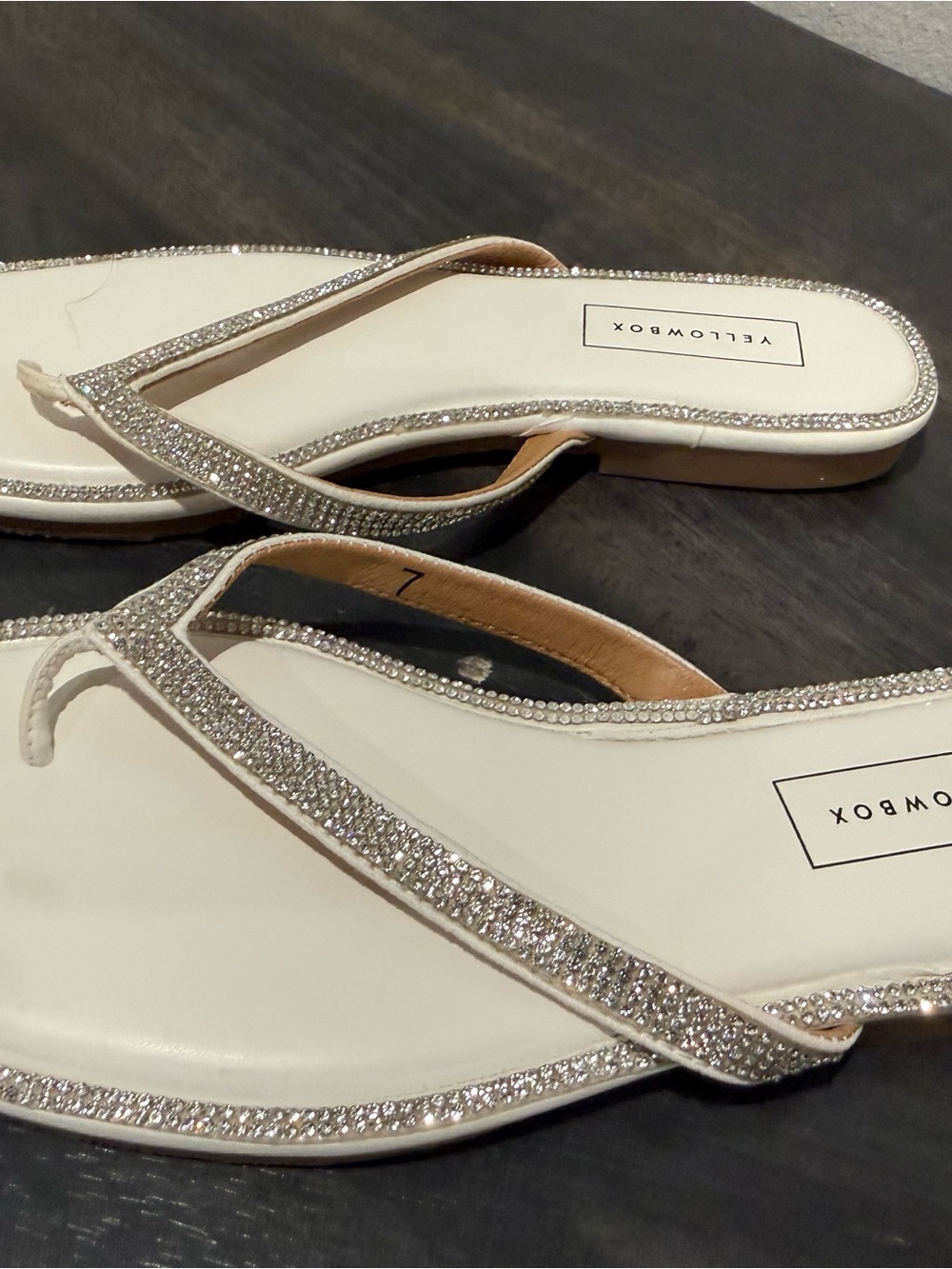 Yellow Box White Rhinestone T-Strap Flip Flop Sandals